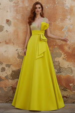 A-Line Formal Evening Dresses Floor-Length Deep V-Neck Elegant Formal Evening Gown with Bowknot Waistband&Sequins