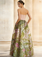 Elegant Evening Dress Jacquard Floral Dress Strapless Elegant Dress Floor Length Pockets