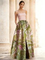 Elegant Evening Dress Jacquard Floral Dress Strapless Elegant Dress Floor Length Pockets