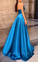 L2942 - A-Line Bateau Strapless Beaded Party Prom Evening Dress