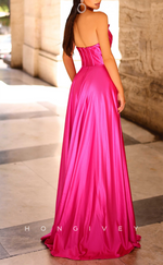 L2942 - A-Line Bateau Strapless Beaded Party Prom Evening Dress