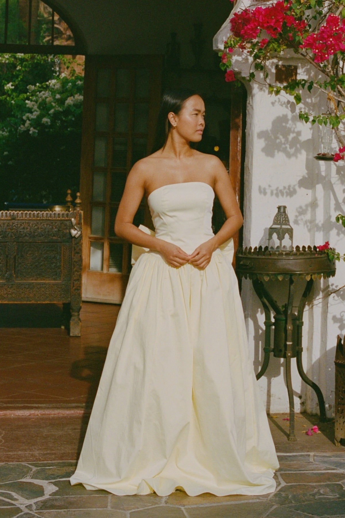 Yellow Strapless A-Line Maxi Dress with Bow