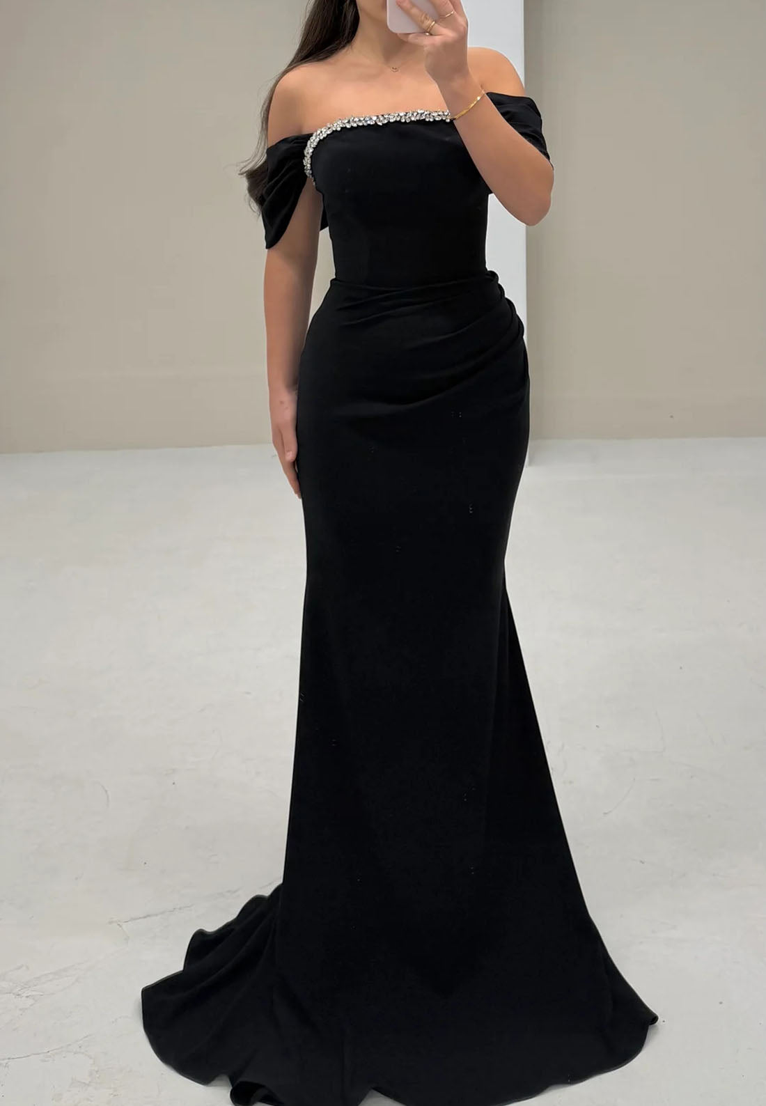 Beaded Off the Shoulder Sleeveless Mermaid Evening Dress Floor-Length