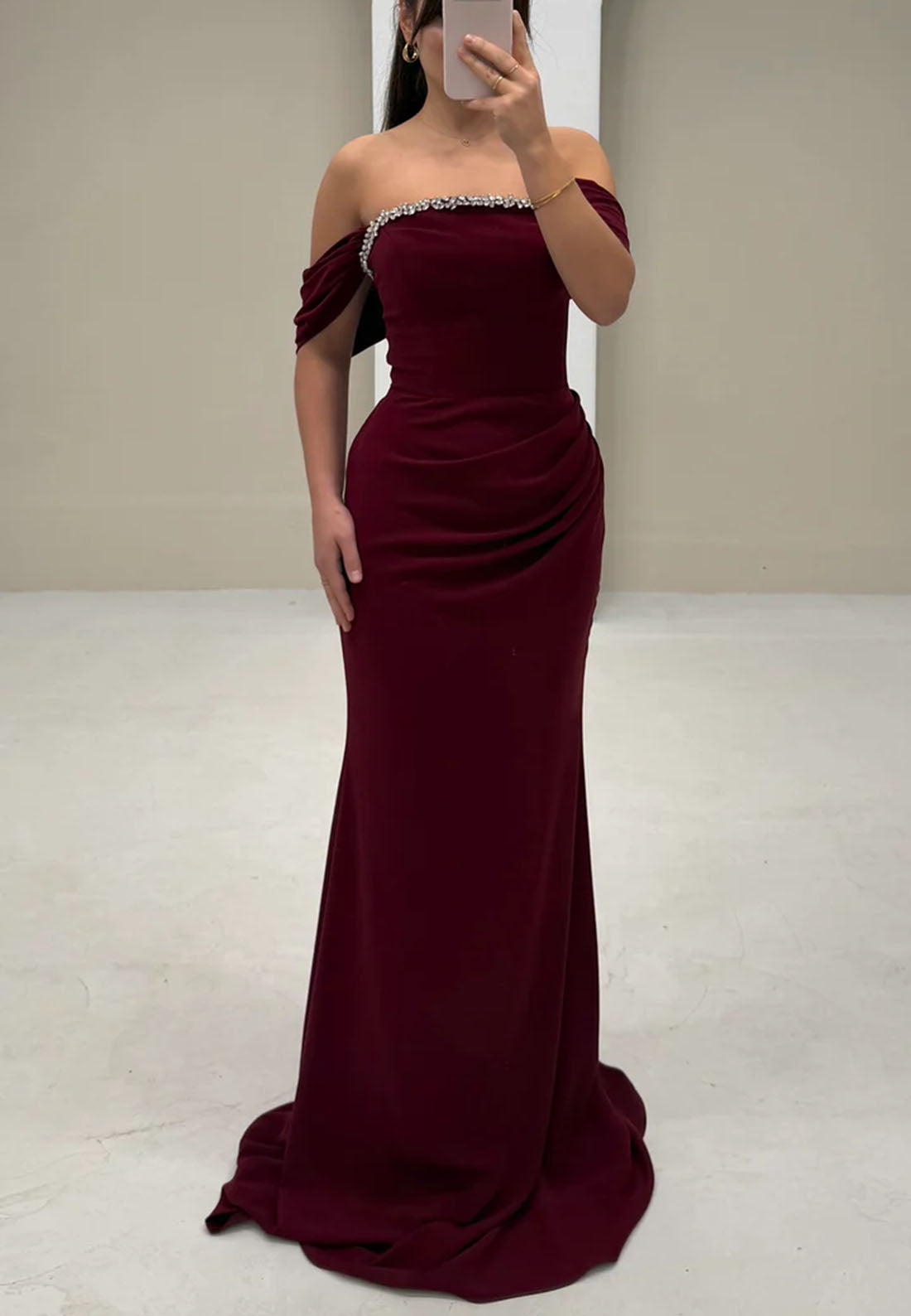 Beaded Off the Shoulder Sleeveless Mermaid Evening Dress Floor-Length