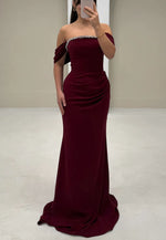 Beaded Off the Shoulder Sleeveless Mermaid Evening Dress Floor-Length