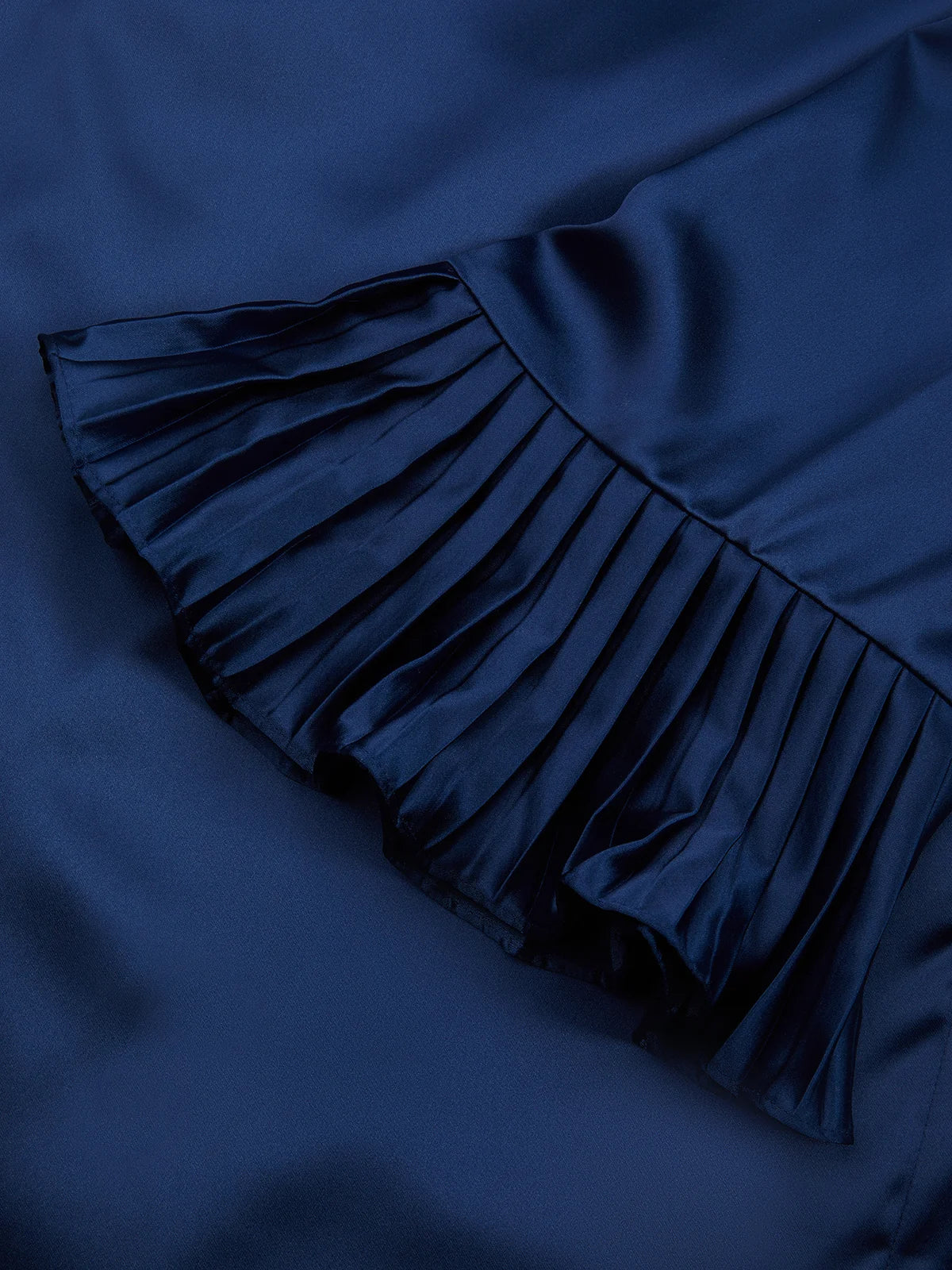 Navy Blue Ruffled One Shoulder Long Sleeve Bell Sleeve Evening Dress