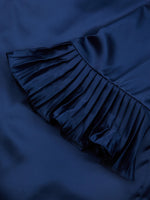 Navy Blue Ruffled One Shoulder Long Sleeve Bell Sleeve Evening Dress