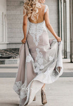 Nude Champagne Lace Sleeveless Wedding Dress Mermaid Bridal Gowns