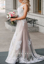 Nude Champagne Lace Sleeveless Wedding Dress Mermaid Bridal Gowns