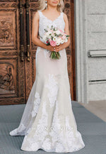 Nude Champagne Lace Sleeveless Wedding Dress Mermaid Bridal Gowns