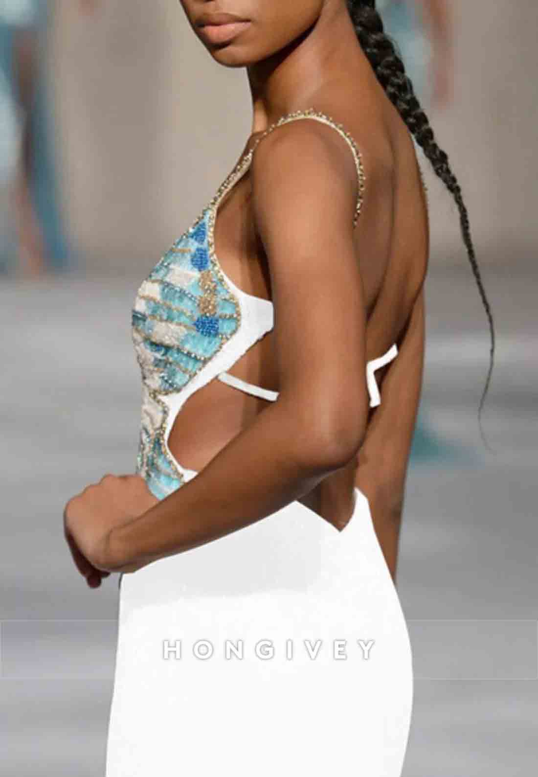 Butterfly Beaded Strappy Spaghetti Straps Sheath Tie Back Mini Homecoming Dress