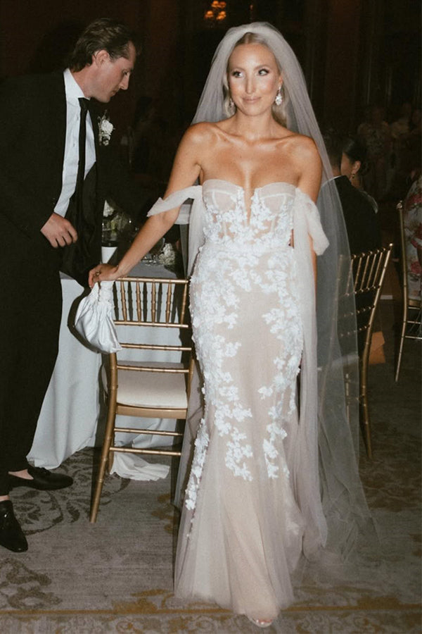 Off Shouder Mermaid Tulle Lace Sweetheart Boho Wedding Dress