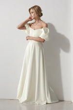 Off Shoulder A-line Modest Wedding Dress Ivory Simple Wedding Dress
