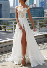 Off Shoulder See Through Wedding Dresses Side Slit A-line Bridal Dresses