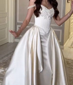 Off The Shoulder Appliques Wedding Dresses Ivory Beaded Wedding Ball Gown