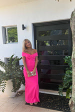Off the Shoulder Hot Pink Sheath Long Dress