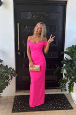 Off the Shoulder Hot Pink Sheath Long Dress