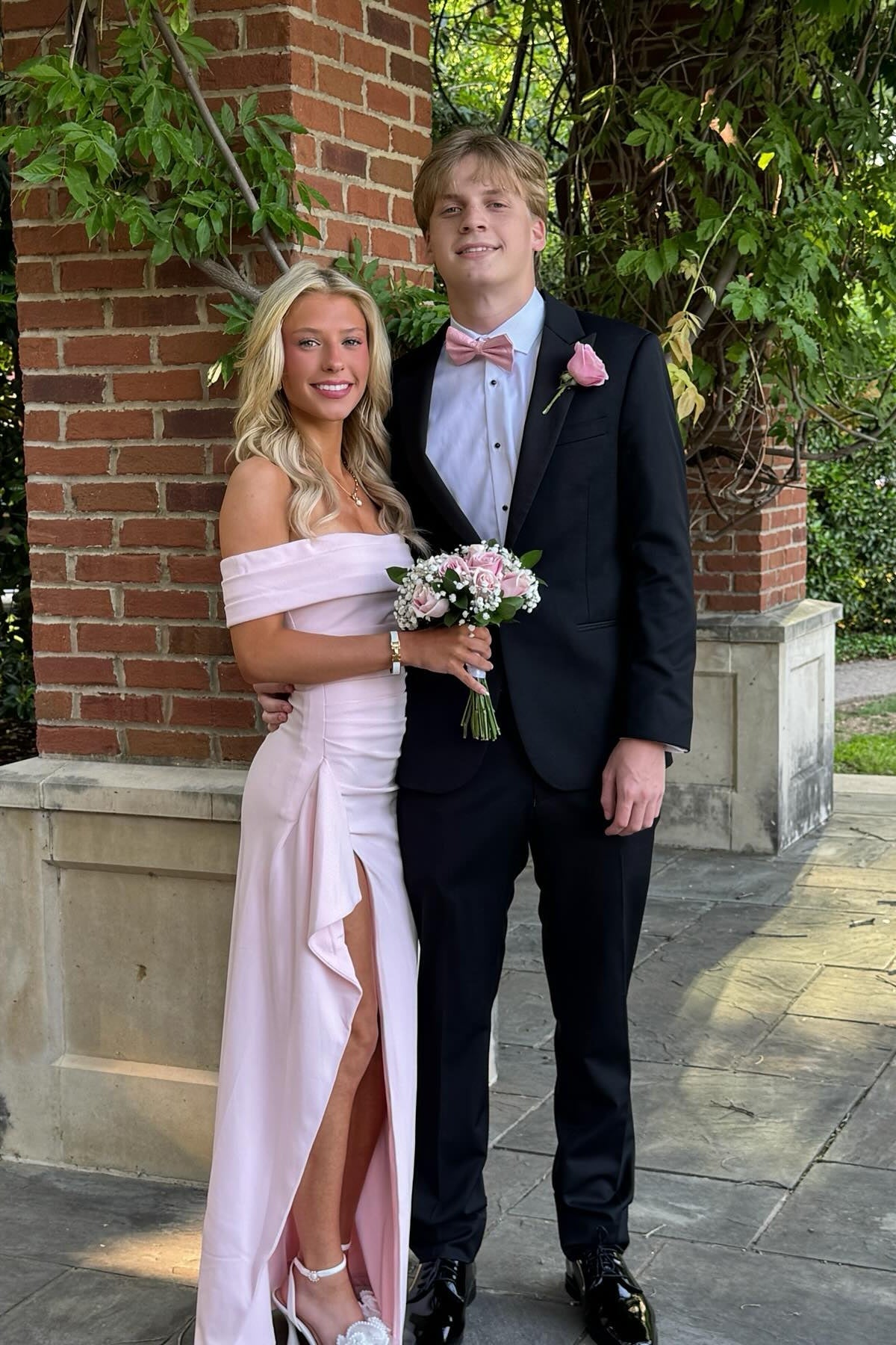 Off the Shoulder Light Pink Pleated Long Dress with Slit