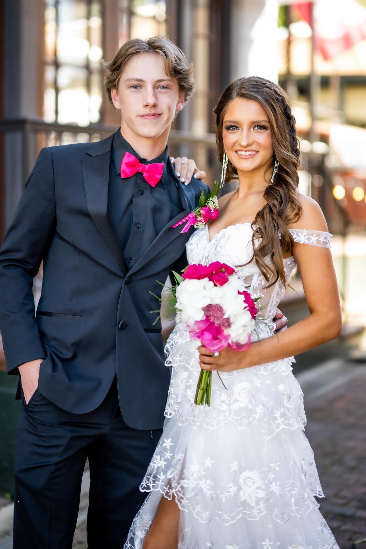 Off the Shoulder White Appliques Tiered Long Dress
