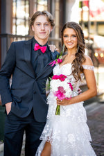 Off the Shoulder White Appliques Tiered Long Dress