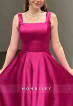 Regular Straps Tea-Length A-Line Sleeveless Crisscross Back Square Evening Gowns