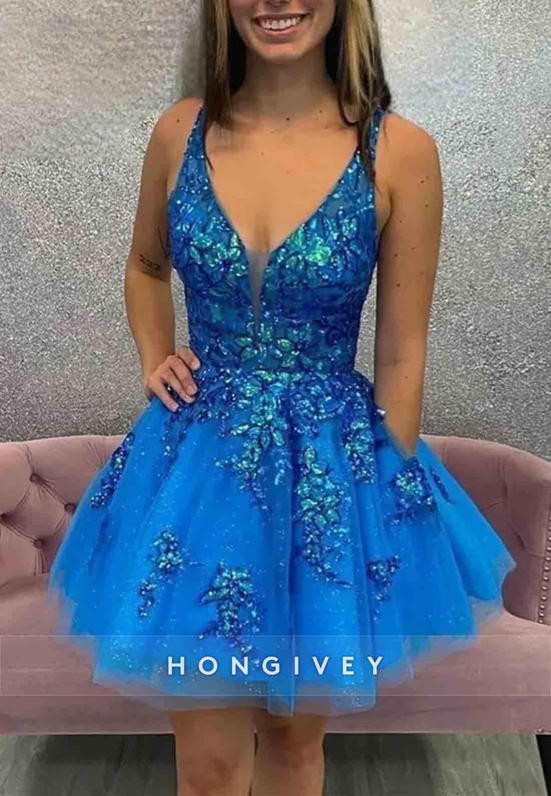 Lilac Sparkly Regular Straps Low Back Tulle A-Line Short Homecoming Dress