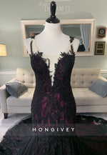 Lace Olivia Black and Purple Illusion Neck Mermaid Wedding Dress with Cape