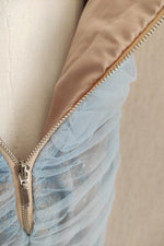 One Shoulder Blue Lace Ruched Column Long Dress