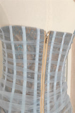 One Shoulder Blue Lace Ruched Column Long Dress