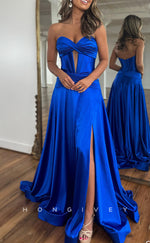 L2679 - Sweetheart Strapless A-Line Empire With Side Slit Party Prom Evening Dress