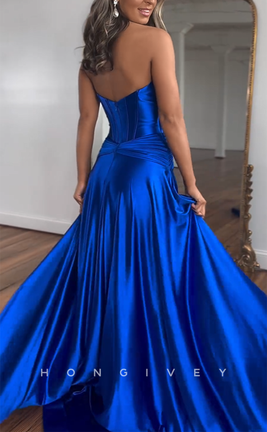 L2679 - Sweetheart Strapless A-Line Empire With Side Slit Party Prom Evening Dress