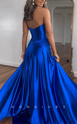 L2679 - Sweetheart Strapless A-Line Empire With Side Slit Party Prom Evening Dress