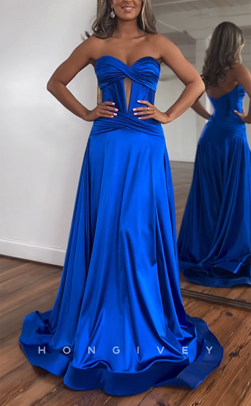 L2679 - Sweetheart Strapless A-Line Empire With Side Slit Party Prom Evening Dress