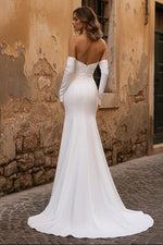 Sexy Simple Long Sleeves Strapless With Train And Slit Wedding Dress