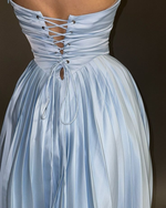 Beautiful Blue Strapless A Line Bridesmaid Dress Princess Birthday Party Dress