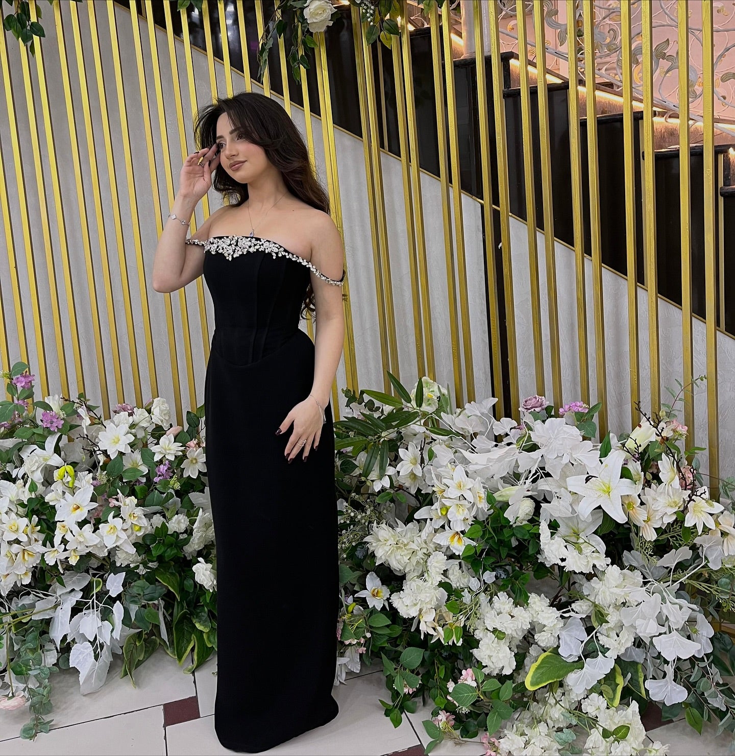 Fashion Beaded Off the Shoulder Black Mermaid Evening Dress