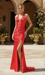 Halter V-Neck Pleated Prom Dress: PromGirl Exclusive