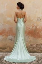 Halter V-Neck Pleated Prom Dress: PromGirl Exclusive