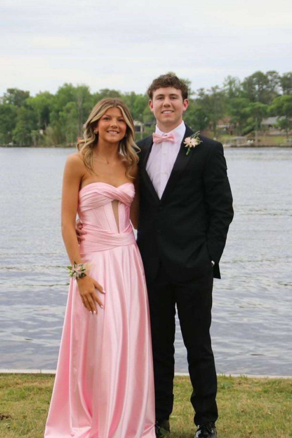 Strapless Royal Blue A-line Long Dress with Slit
