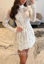 Gorgeous Long Sleeves High Neck Lace A-Line Short Homecoming Dress