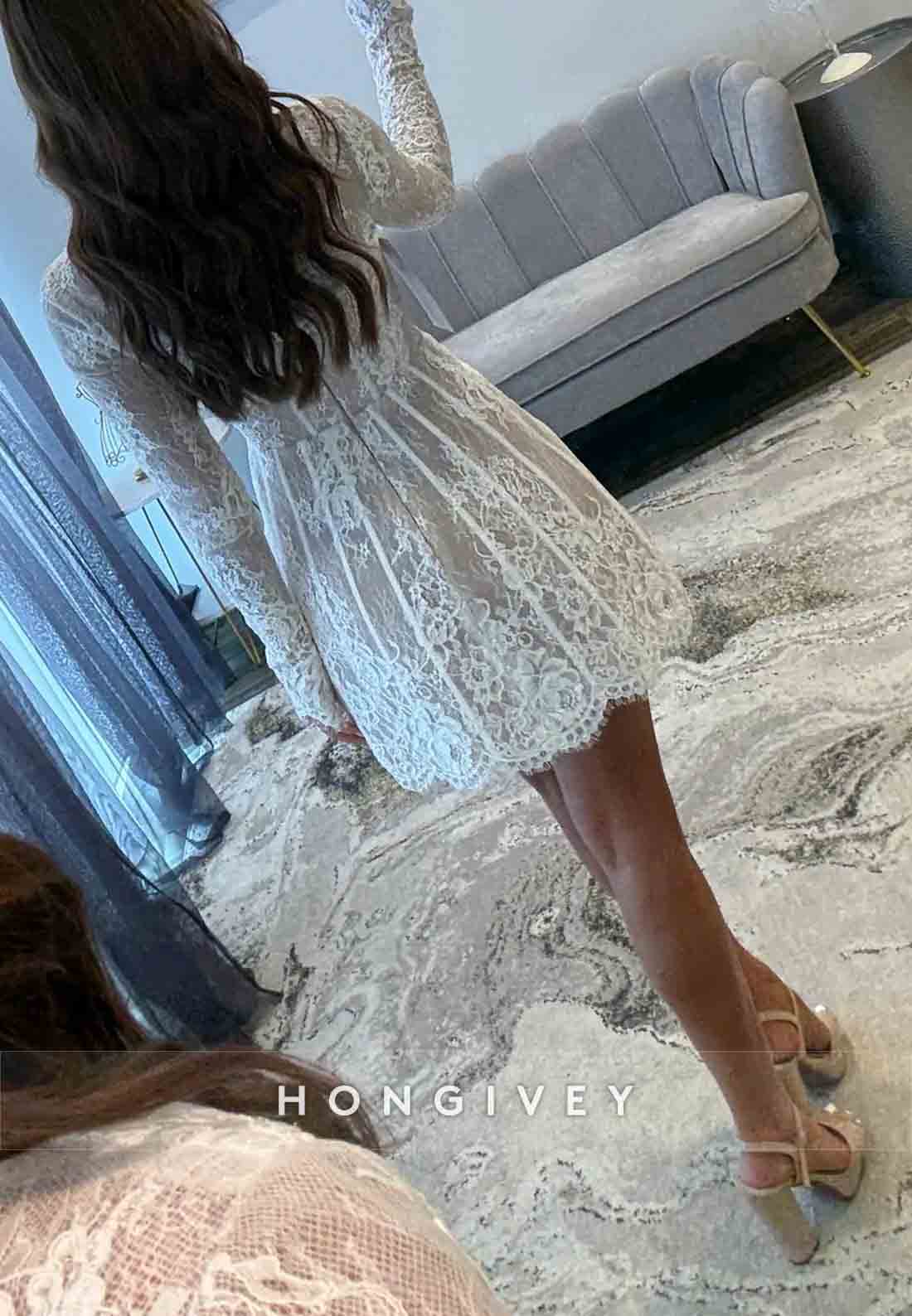 Gorgeous Long Sleeves High Neck Lace A-Line Short Homecoming Dress
