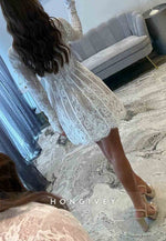 Gorgeous Long Sleeves High Neck Lace A-Line Short Homecoming Dress