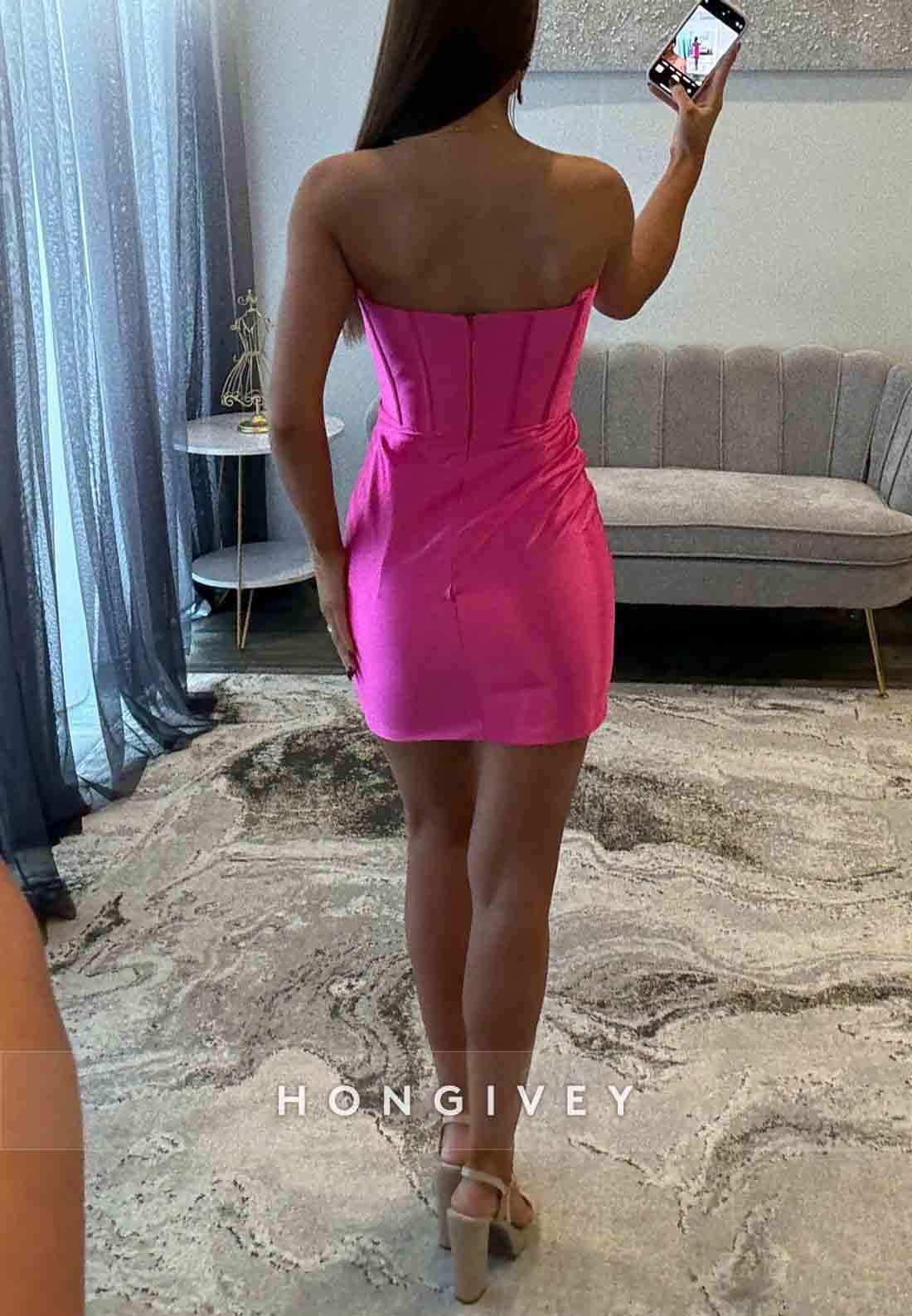 Fuchsia Sweetheart Sheath Spaghetti Straps Mini Homecoming Dress with Heart