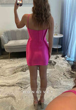 Fuchsia Sweetheart Sheath Spaghetti Straps Mini Homecoming Dress with Heart