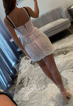 Sparkly Sheath Side Slit Tie Back Short Homecoming Dress with Rhinestone