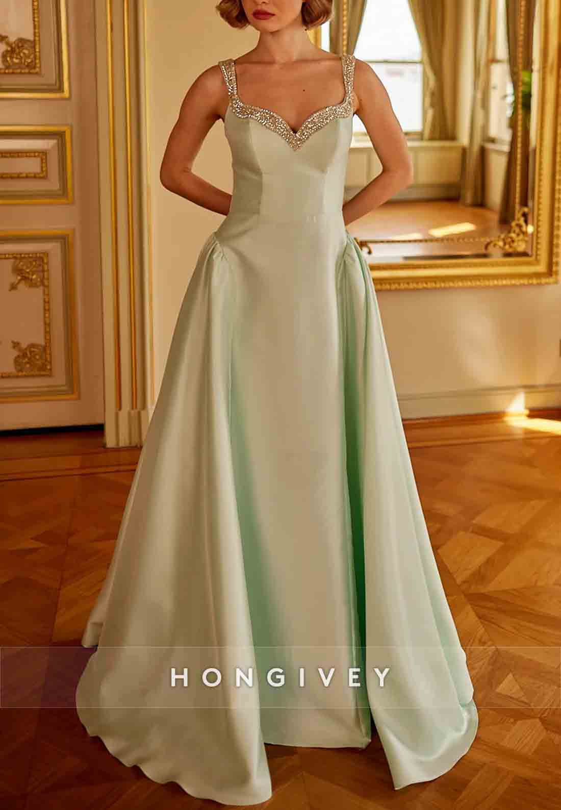 Princess Floor-Length Satin Regular Straps Sleeveless Crisscross Back Evening Gowns