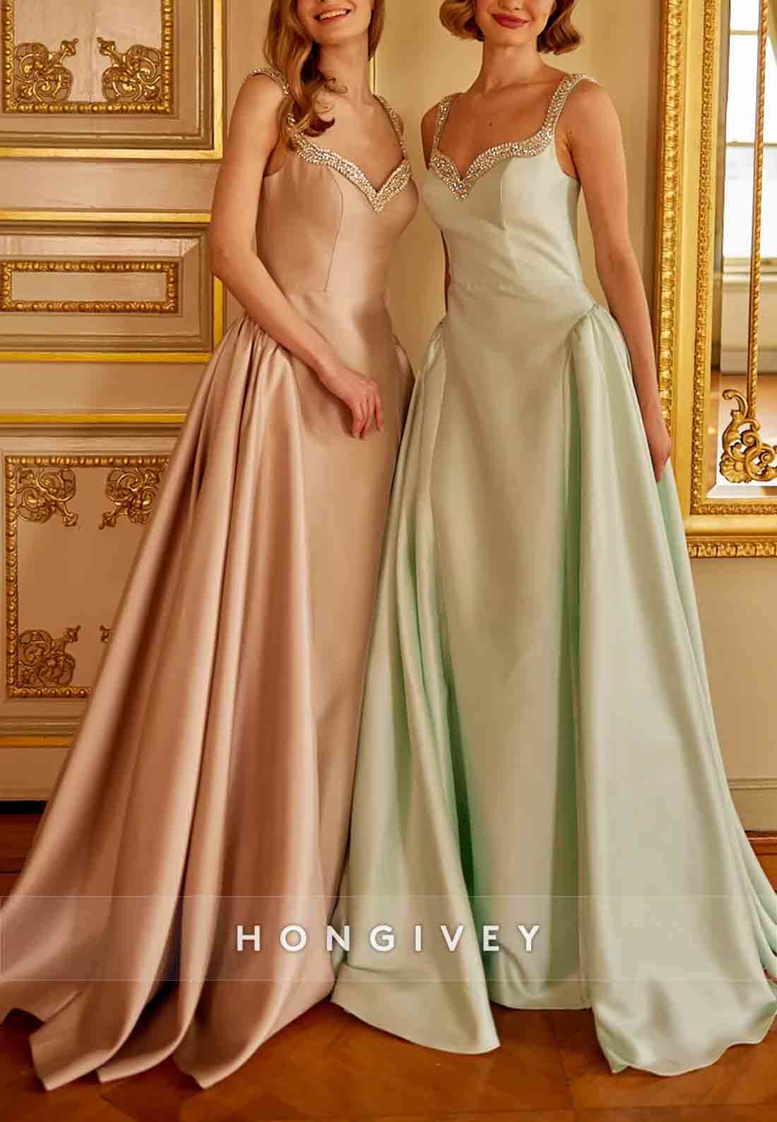 Princess Floor-Length Satin Regular Straps Sleeveless Crisscross Back Evening Gowns