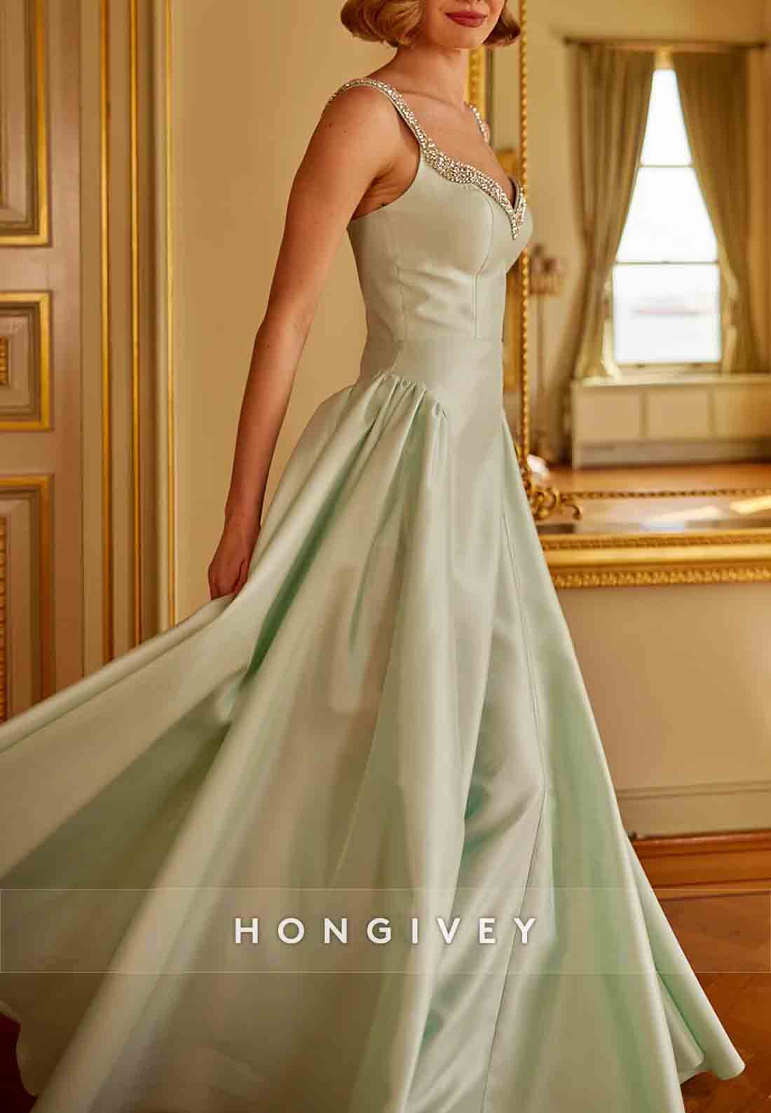 Princess Floor-Length Satin Regular Straps Sleeveless Crisscross Back Evening Gowns