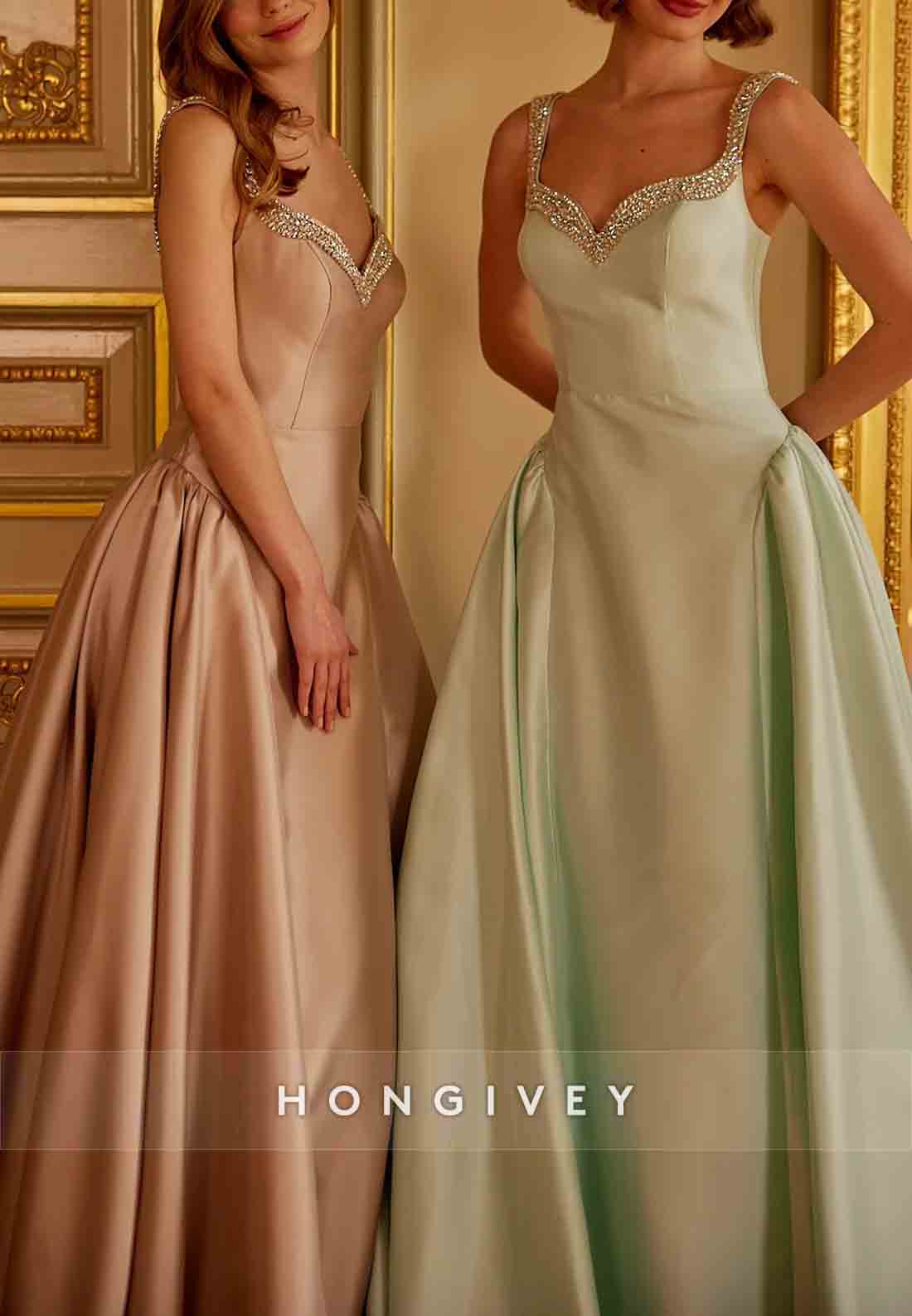 Princess Floor-Length Satin Regular Straps Sleeveless Crisscross Back Evening Gowns