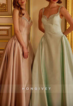 Princess Floor-Length Satin Regular Straps Sleeveless Crisscross Back Evening Gowns